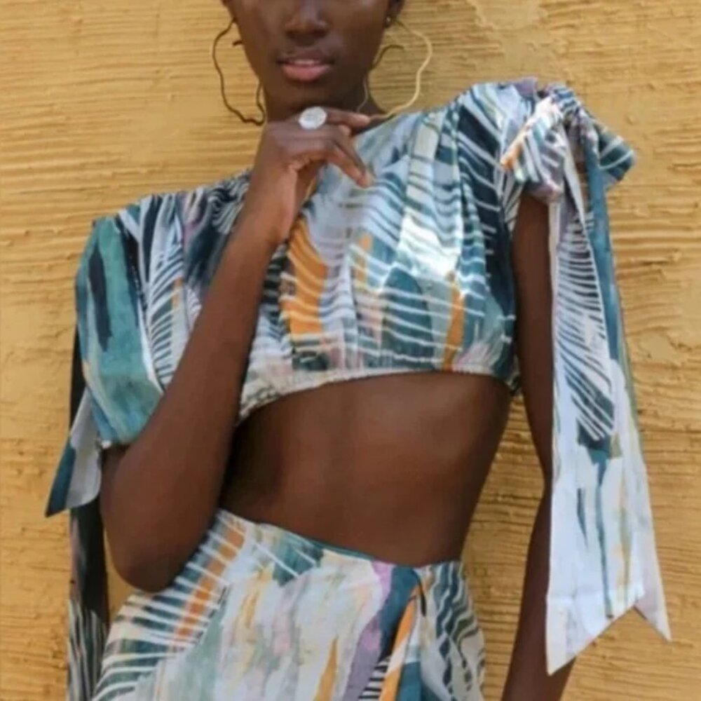 ANDREA IYAMAH HALIMA ABSTRACT BARK CROPPED TOP NWT, Size L - Picture 6 of 17